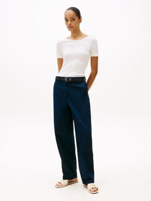 t-shirt ajusté côtelé blanc pour femmes tommy hilfiger