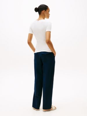 t-shirt ajusté côtelé blanc pour femmes tommy hilfiger