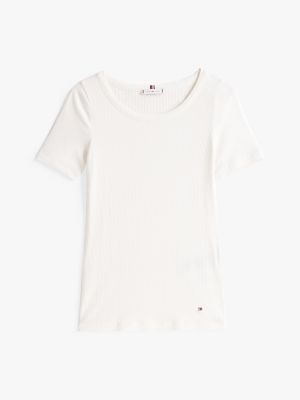 t-shirt ajusté côtelé blanc pour femmes tommy hilfiger