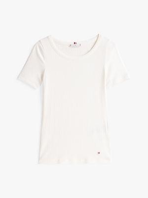 white ribbed slim t-shirt for women tommy hilfiger