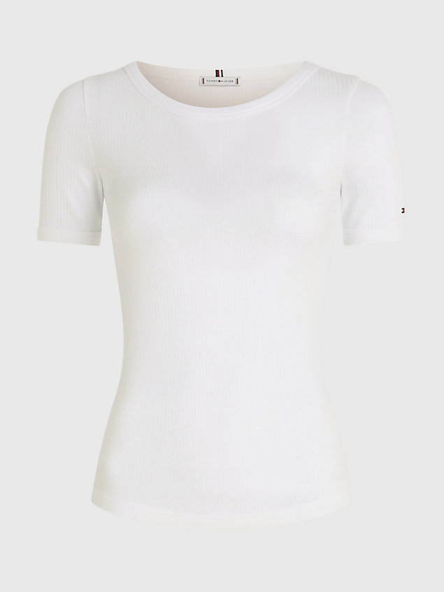 white geripptes slim fit t-shirt für damen - tommy hilfiger