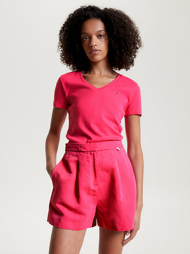 pink organic cotton v-neck slim fit t-shirt for women tommy hilfiger