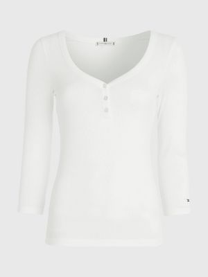 Ribbed Slim Fit Henley Neck Top WHITE Tommy Hilfiger