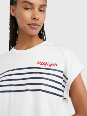 varsel musikkens Moderat Gestreiftes T-Shirt mit aufgesticktem Logo | WEIß | Tommy Hilfiger