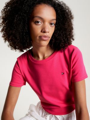 pink breton stripe ribbed slim fit t-shirt for women tommy hilfiger
