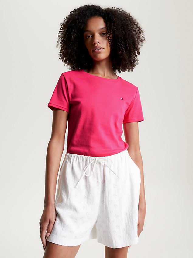 t-shirt ajusté côtelé à motif marinière pink pour femmes tommy hilfiger