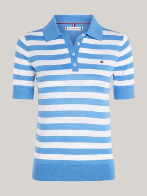 Stripe Knit Regular Fit Polo | Blue | Tommy Hilfiger