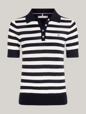 Stripe Knit Regular Fit Polo | Blue | Tommy Hilfiger