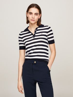 Stripe Knit Regular Fit Polo | Blue | Tommy Hilfiger