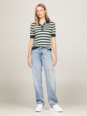 green regular fit gestreiftes poloshirt aus strick für damen - tommy hilfiger