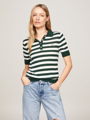 Gebreide regular fit polo met strepen Groen Tommy Hilfiger