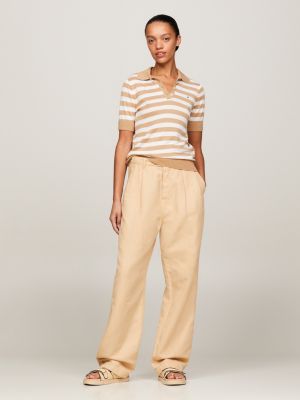khaki regular fit gestreiftes poloshirt aus strick für damen - tommy hilfiger