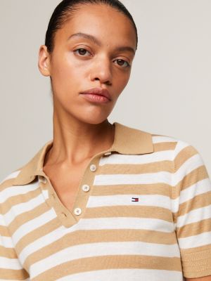 polo regular fit in maglia a righe khaki da donne tommy hilfiger