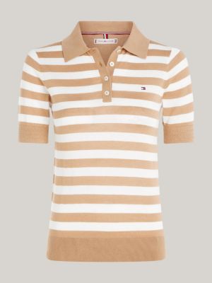 Stripe Knit Regular Fit Polo | Khaki | Tommy Hilfiger