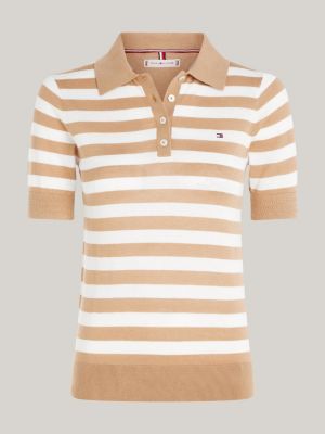 polo regular fit in maglia a righe khaki da donne tommy hilfiger