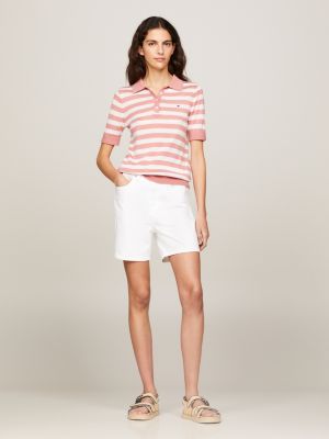pink regular fit gestreiftes poloshirt aus strick für damen - tommy hilfiger