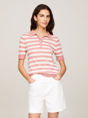 polo regular fit in maglia a righe pink da donne tommy hilfiger