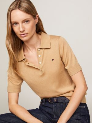 polo regular fit in maglia a righe khaki da donne tommy hilfiger