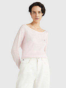 roze katoenen jersey trui met boothals voor dames - tommy hilfiger