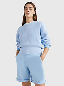 niebieski luźny sweter o skróconym kroju dla kobiety - tommy hilfiger
