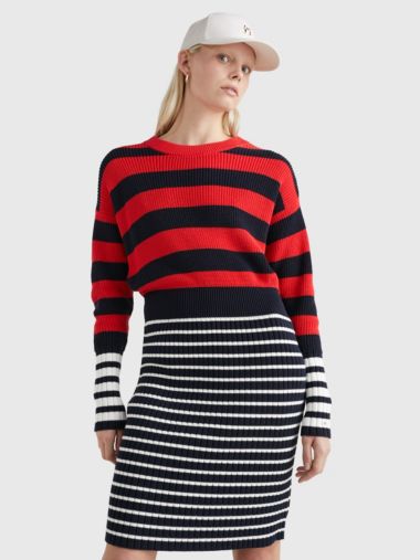 Colour-Blocked Stripe Relaxed Sweater Dress