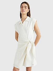 biały sukienka kopertowa bez rękawów dla kobiety - tommy hilfiger
