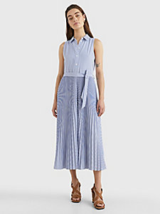 blue stripe pleated maxi shirt dress for women tommy hilfiger