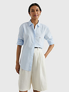 blauw regular fit overhemd met ithaca-streep voor dames - tommy hilfiger