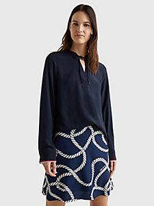 blue signature tape regular fit crepe blouse for women tommy hilfiger