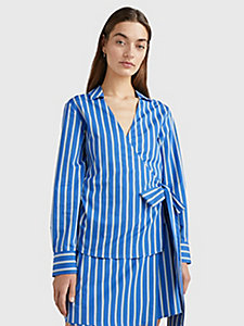 blue stripe wrap regular fit blouse for women tommy hilfiger