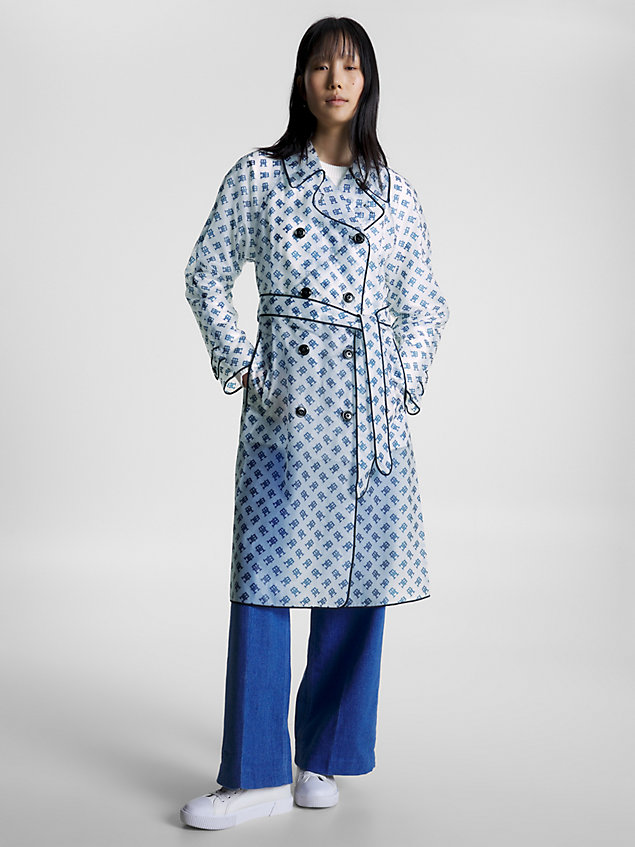 blue th monogram transparent trench coat for women tommy hilfiger