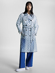 blue th monogram transparent trench coat for women tommy hilfiger