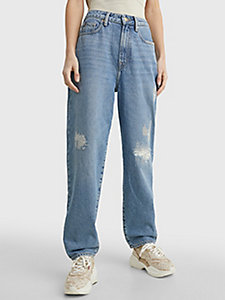 denim high rise relaxed balloon jeans met distressing voor dames - tommy hilfiger