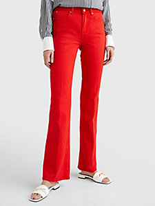orange mid rise bootcut white jeans for women tommy hilfiger