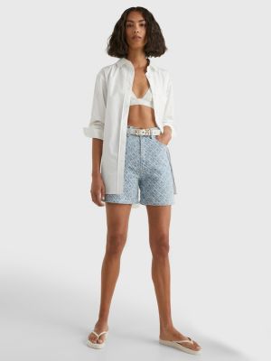 High Rise Flared Monogram Denim Shorts DENIM Tommy Hilfiger