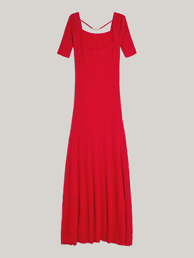 red ribbed relaxed maxi sweater dress for women tommy hilfiger