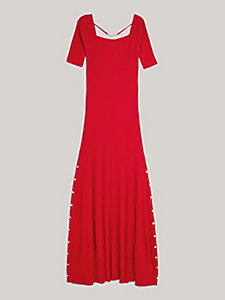 vestido sudadera largo y amplio de punto rojo de mujer tommy hilfiger