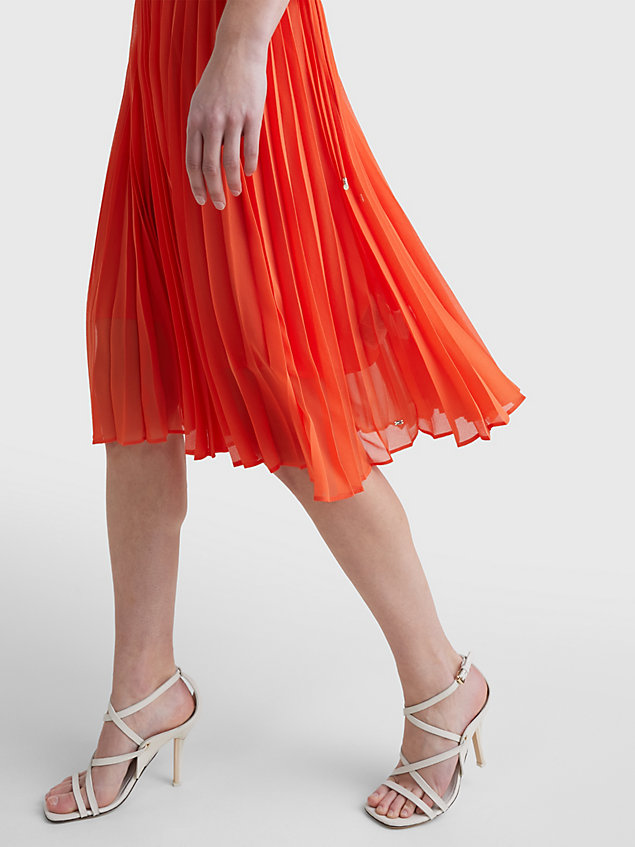 orange geplisseerde fit and flare jurk op knielengte voor dames - tommy hilfiger