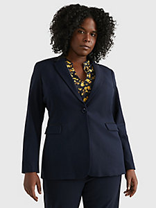 blue curve contrast trim blazer for women tommy hilfiger