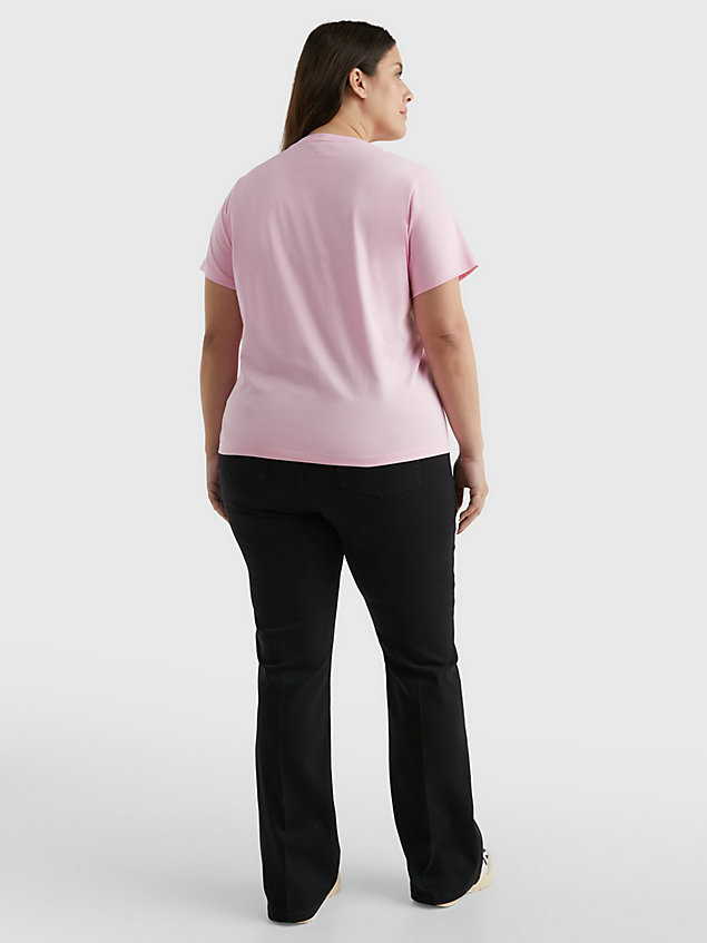 pink curve regular fit t-shirt met geborduurd logo voor dames - tommy hilfiger