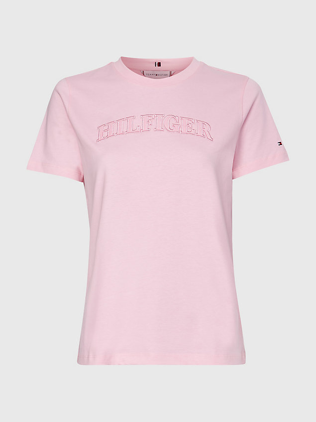 pink curve regular fit t-shirt met geborduurd logo voor dames - tommy hilfiger