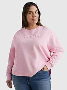 pink curve tonal logo round neck relaxed sweatshirt for women tommy hilfiger