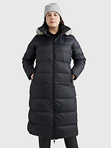 black curve padded down maxi coat for women tommy hilfiger