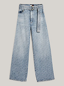 denim jeans met wijde fit en geborduurd embleem voor dames - tommy hilfiger