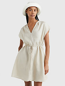 khaki sleeveless linen mini dress for women tommy hilfiger