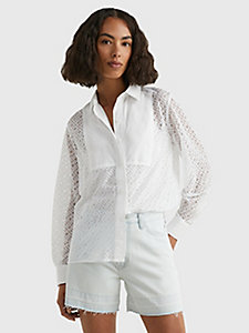 white lace monogram relaxed fit blouse for women tommy hilfiger