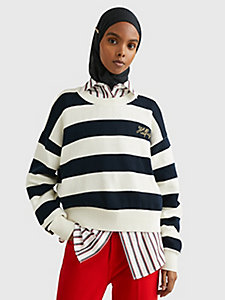 pullover relaxed fit squadrato a righe bianco da donna tommy hilfiger
