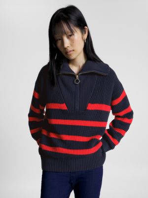Stripe Half-Zip Relaxed Jumper | BLUE | Tommy Hilfiger