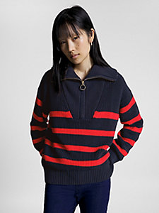 blue stripe half-zip relaxed jumper for women tommy hilfiger