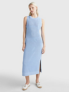 blue woven midi dress for women tommy hilfiger